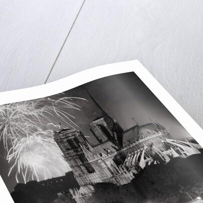 View of Notre Dame Under Firework Display by Anonymous