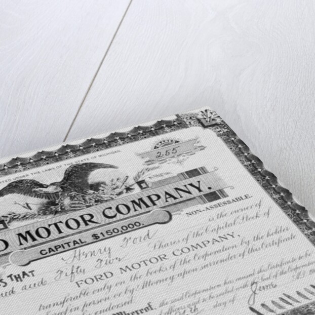 View of Stock Certificate Owned by Henry Ford by Anonymous