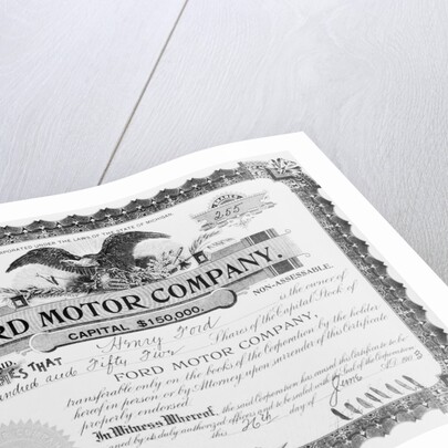 View of Stock Certificate Owned by Henry Ford by Anonymous