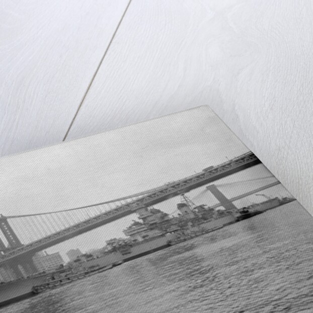 USS Wisconsin Passing Beneath Manhattan Bridge by Anonymous