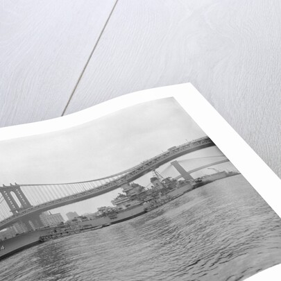 USS Wisconsin Passing Beneath Manhattan Bridge by Anonymous