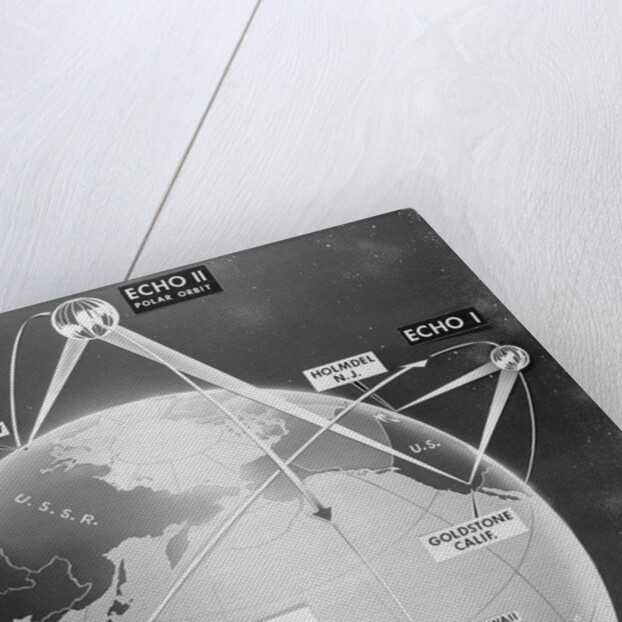 Illustration Showing Earth and Telstar Communication Satellites Sites by Anonymous