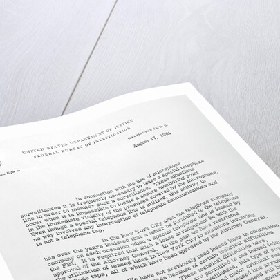 Letter of August 17, 1961 Regarding FBI Wiretapping by Anonymous