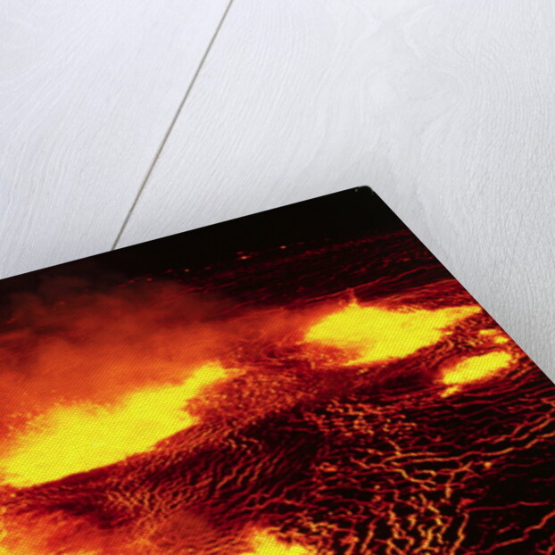 Night View of Boiling Lava from Volcanic Eruption by Anonymous