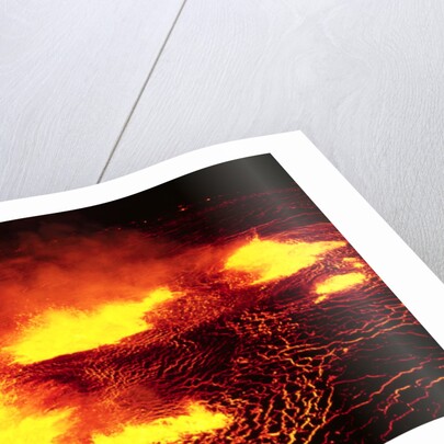 Night View of Boiling Lava from Volcanic Eruption by Anonymous