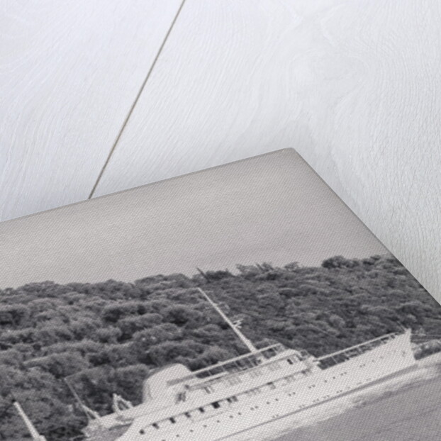View of Large Yacht Near Shore by Anonymous