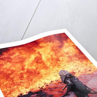 Firefighter Trying to Extinguish an Aviation Fire by Anonymous