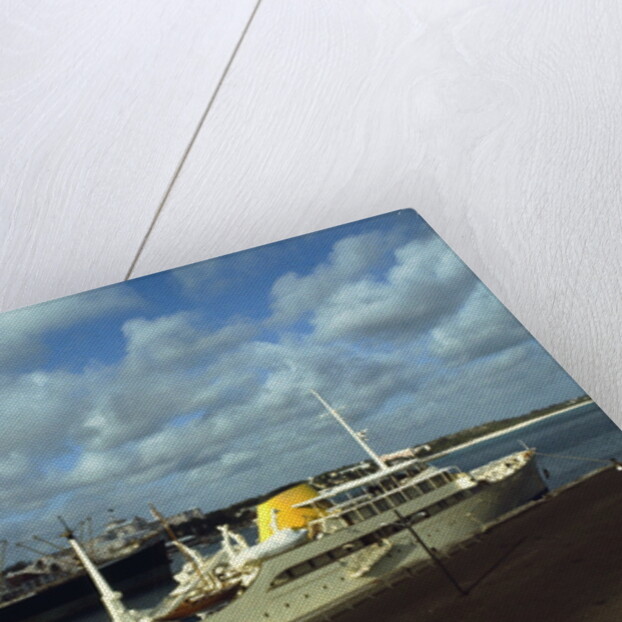 View of Large Yacht Offshore by Anonymous