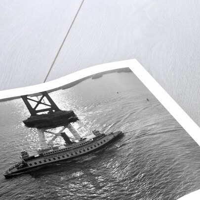 Ferryboat Sailing Past a Pier Tower by Anonymous