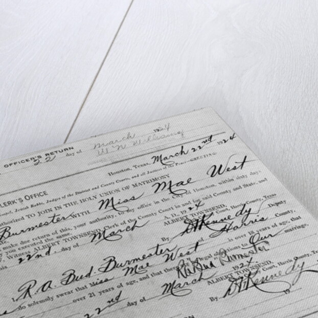 Mae West Marriage License by Anonymous