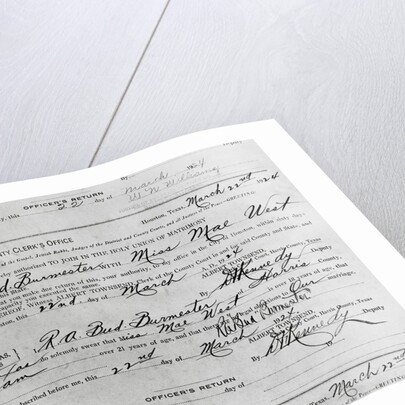 Mae West Marriage License by Anonymous