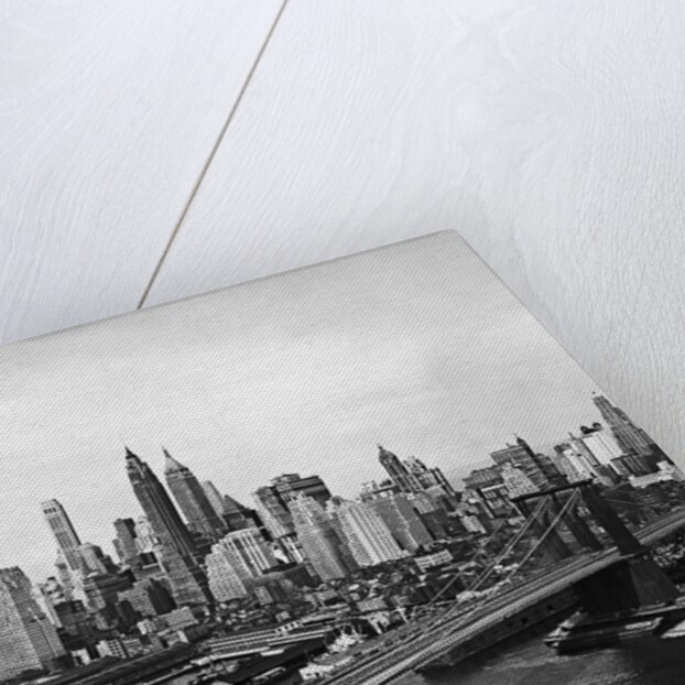 View of Brooklyn Bridge With New York City Skyline in Background by Anonymous