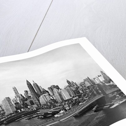 View of Brooklyn Bridge With New York City Skyline in Background by Anonymous