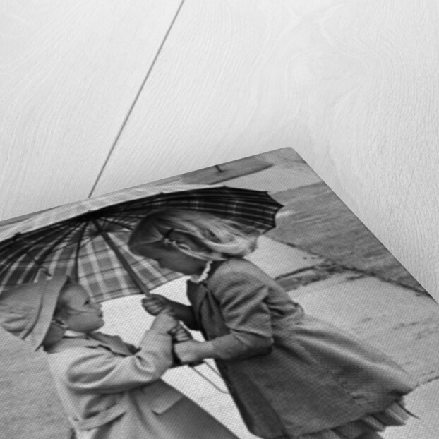 Girls Sharing an Umbrella by Anonymous