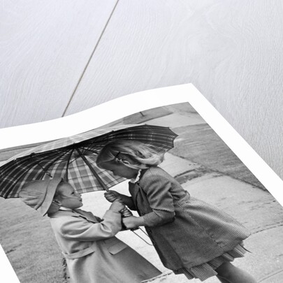 Girls Sharing an Umbrella by Anonymous