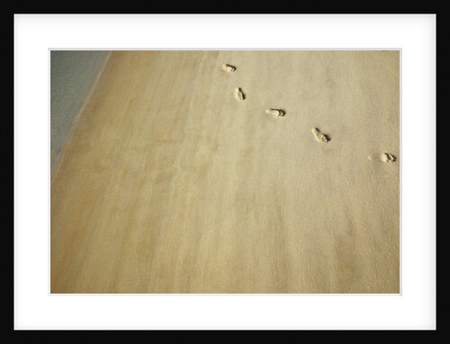 Aerial shot of footprints in wet sand by Anonymous