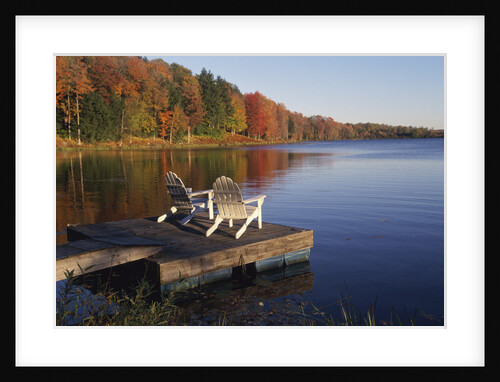 Adirondack Chairs on Dock at Lake by Anonymous