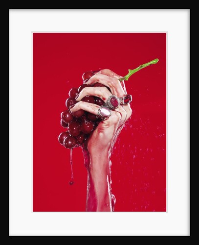 Woman's Hand Squeezing Red Grapes by Anonymous