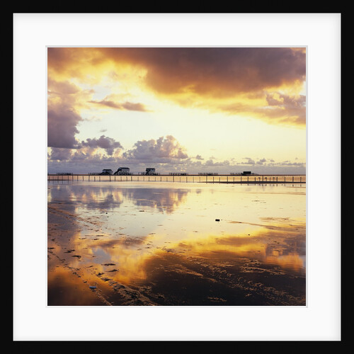 Beach at dusk, low tide, stilt huts, St. Peter-Ording, Eiderstedt, Schleswig-Holstein, Germany by Anonymous