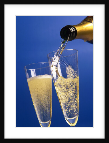 Champagne glass and bottle by Anonymous