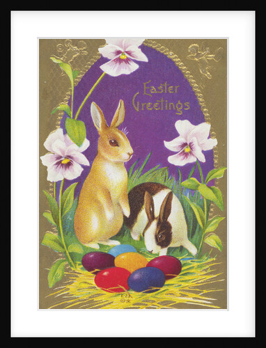 Easter Greetings Postcard with Two Rabbits by Anonymous