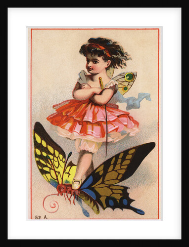 Trade Card of a Fairy Riding a Butterfly by Anonymous
