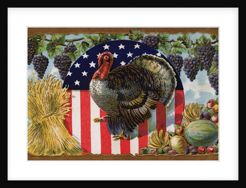 Thanksgiving Postcard with Turkey and Stars and Stripes Motif by Anonymous