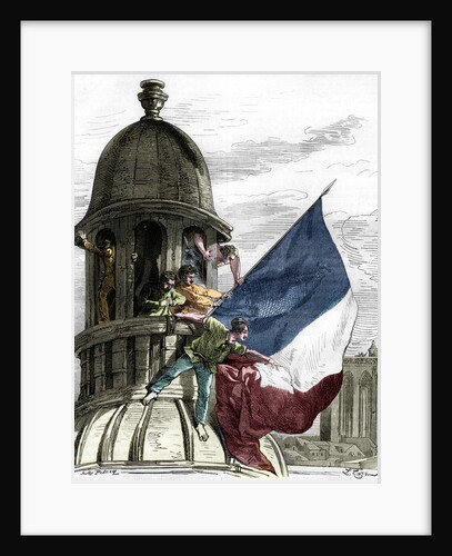 Illustration of the Tricolor Flag Being Waved During the French Revolution of 1830 by Jules Pelcoq