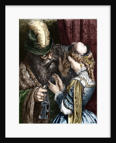 Engraving of Bluebeard Entrusting His Keys to His Wife by Gustave Dore