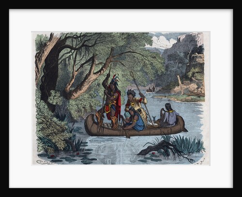 19th-Century Illustration of Native Americans Fishing from a Canoe by Anonymous