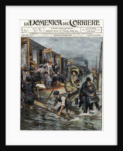 Illustration of Railroad Passengers Being Helped During a Paris Flood by Anonymous