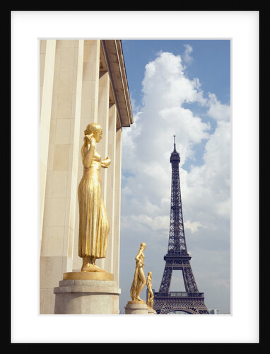 View of statues with Eiffel Tower in the background, Paris, France by Anonymous