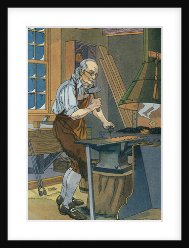 Illustration of Benjamin Franklin Working at a Forge by Anonymous
