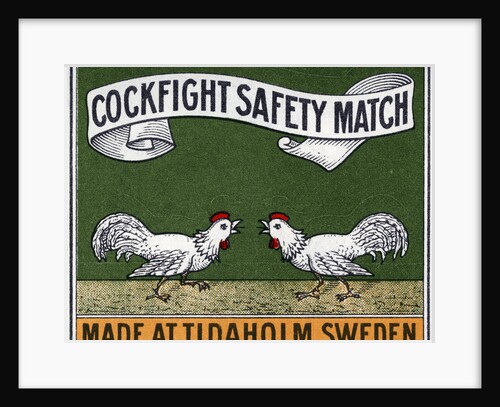 Cockfight Safety Match Swedish Matchbox Label by Anonymous
