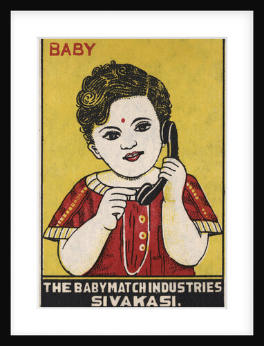 Indian Matchbox Label with a Girl Holding a Telephone by Anonymous