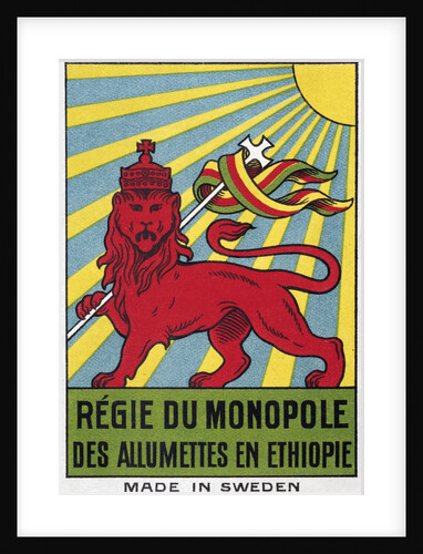 Swedish Matchbox Label with Ethiopian Lion by Anonymous