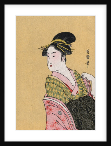 Japanese Matchbox Label with a Woman in a Pink and Green Kimono by Anonymous