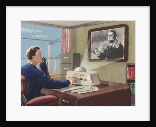 Biekens Pictorial Sticker with an Executive Using a Video Telephone by Anonymous