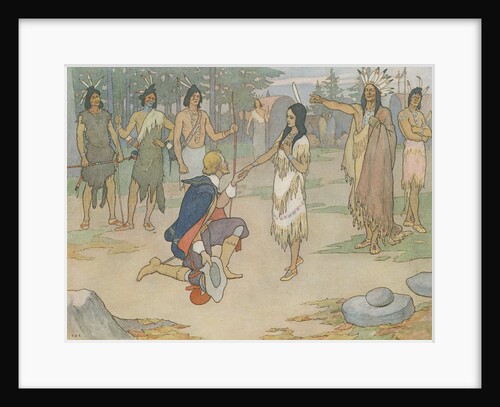 Book Illustration of John Smith Kneeling Before Pocahontas by E. Boyd Smith
