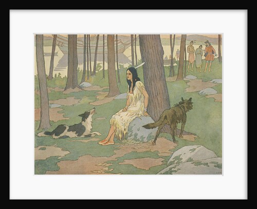 Book Illustration of Pocahontas Waiting in Woods by E. Boyd Smith