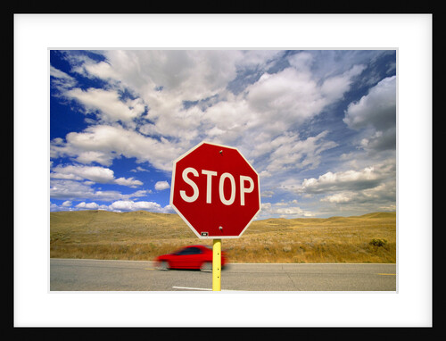 Stop Sign Against Blue Sky and Cumulus Clouds by Anonymous