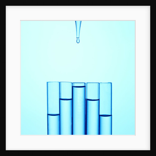 A glass pipette drops water in to a series of staggered test tubes or vials by Anonymous