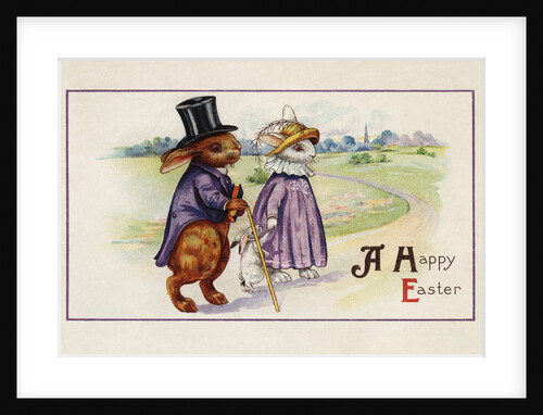 A Happy Easter Postcard with Rabbit Family by Anonymous
