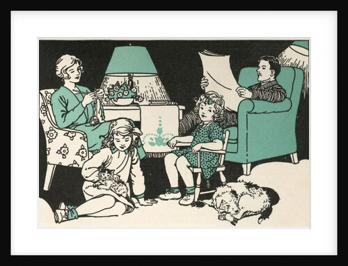 Illustration of a Family Relaxing at Home by Marguerite Davis