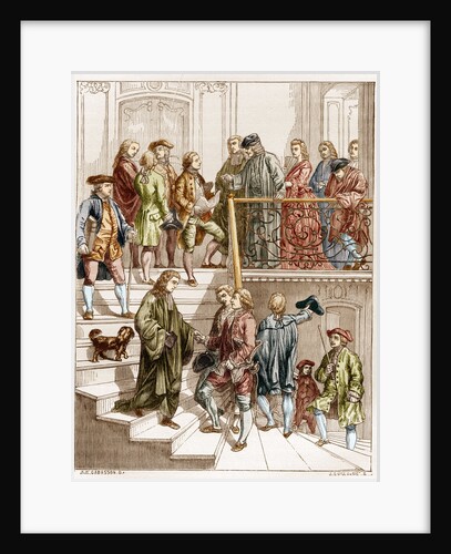 Illustration of 18th-Century Philosophers on a Staircase with Voltaire by Anonymous