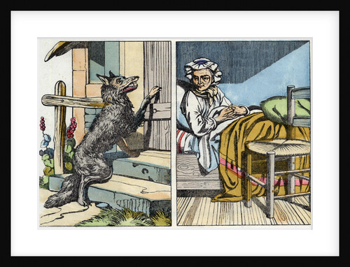 Illustration of the Wolf Scratching at the Door of Grandmother's House by Anonymous