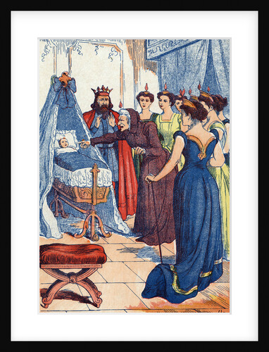 Illustration of the Wicked Fairy Casting a Spell on Sleeping Beauty by Anonymous