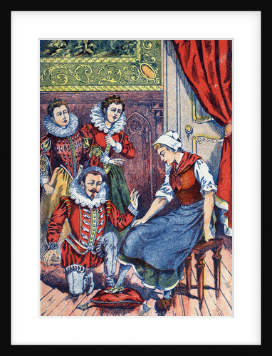 Illustration of Cinderella Trying on the Glass Slipper by Anonymous