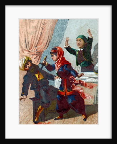Illustration of Morgiana Stabbing the Diguised Captain of the Forty Thieves by Anonymous
