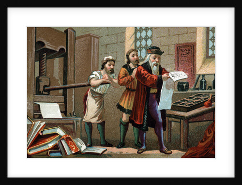 Illustration of Johannes Gutenberg Printing the First Sheet of the Bible by Anonymous